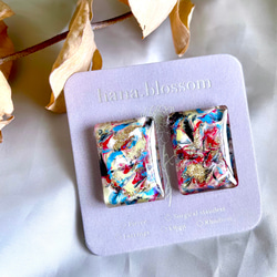 glass rectangle paint art Earrings 4枚目の画像