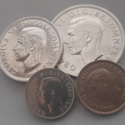 イギリス 英国 古銭 ジョージ6th 1948年4種類セット 1. ハーフ