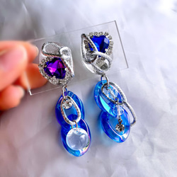 glass oval big heart silver chain Earrings 8枚目の画像