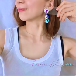 glass oval big heart silver chain Earrings 11枚目の画像