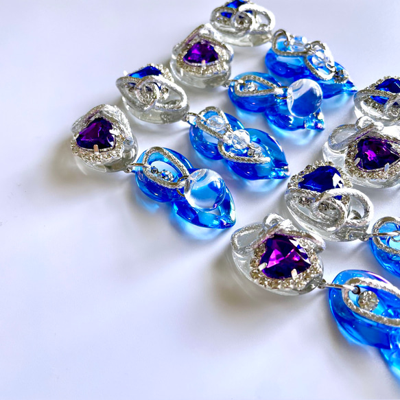 glass oval big heart silver chain Earrings 4枚目の画像