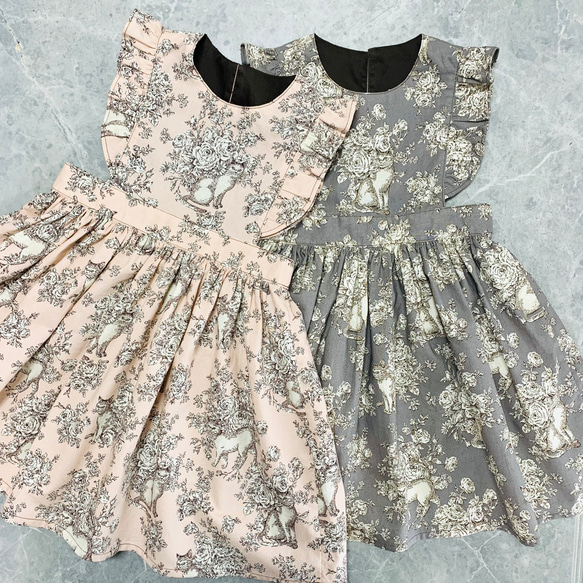 トワルドジュイ柄 前後2WAY エプロンワンピース トワルドジュイ柄 前後2WAY エプロンワンピース 受注制作80〜130