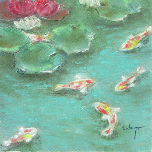 パステル画 鯉を描きました。B5サイズです。 パステル画 海と木々を描いてみました。B5サイズです。