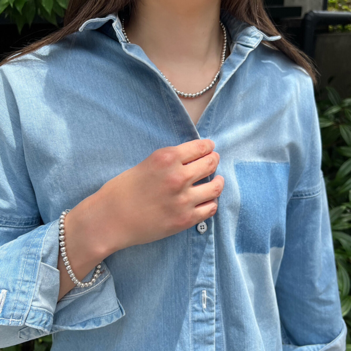 ［シルバー925］　ビーズチェーンブレスレット [EM-775B]