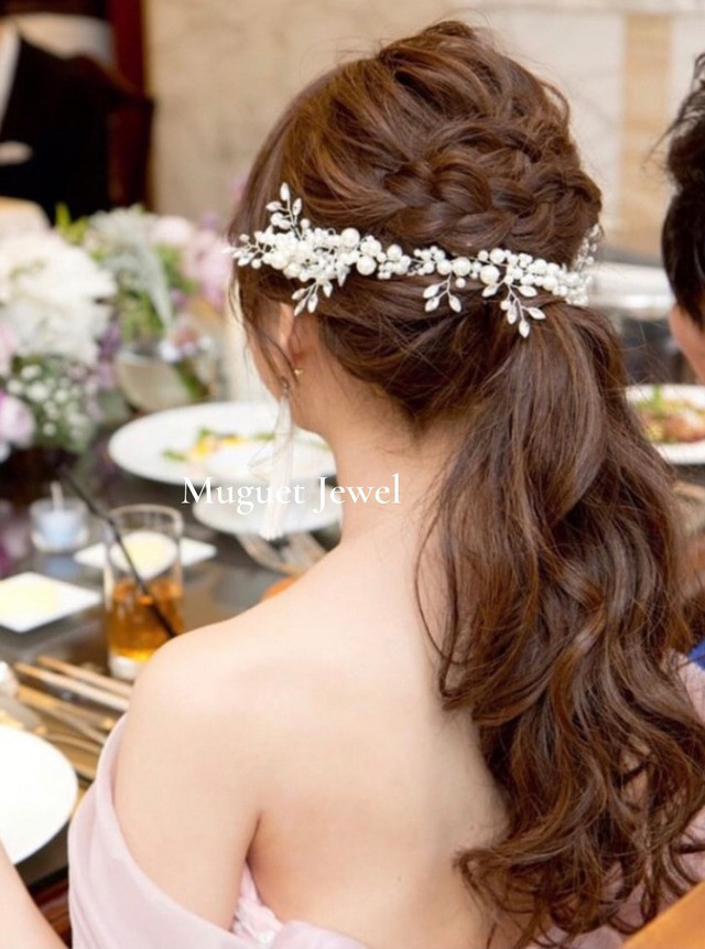 Pearl リボンカチューシャ  ヘッドドレス ヘッドアクセサリーウェディングアクセサリー 結婚式