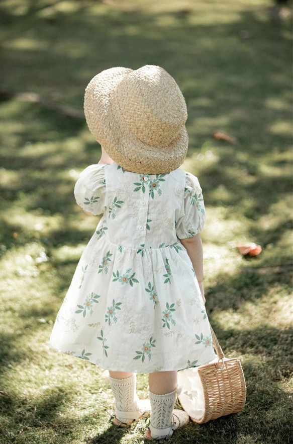 コットン刺繍ガールズ女の子半袖ワンピース100cm 11枚目の画像