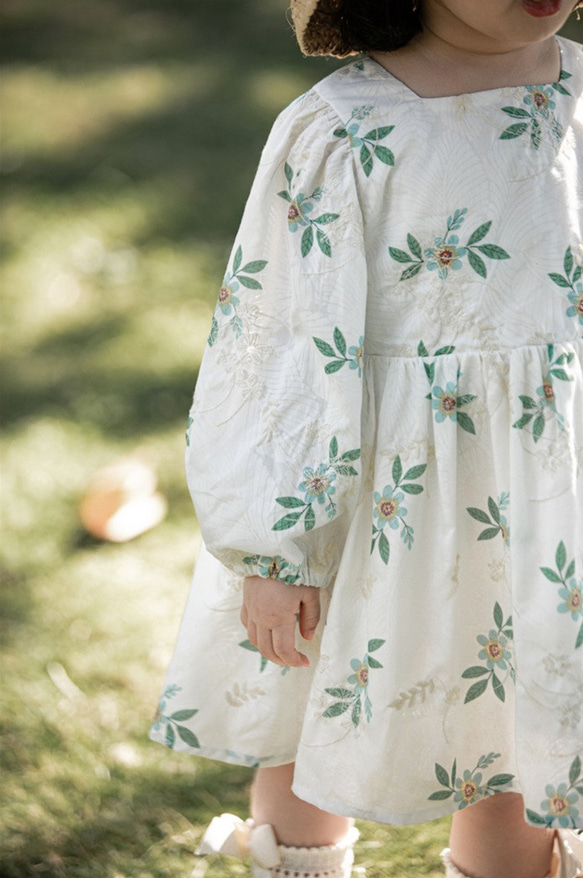 コットン刺繍ガールズ女の子長袖100cm ワンピース 14枚目の画像