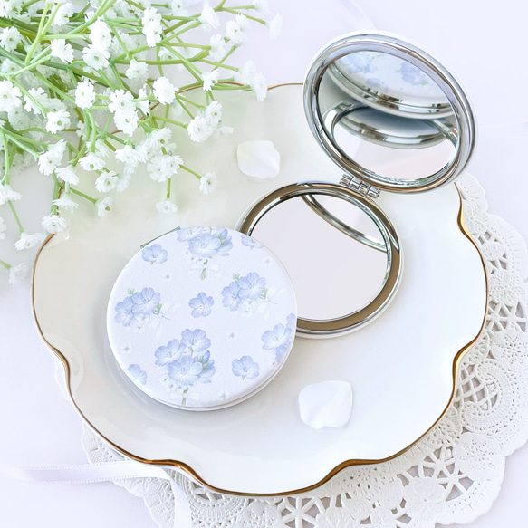 ネモフィラ コンパクトミラー 鏡 手鏡 花柄 ギフト 名入れ 手鏡