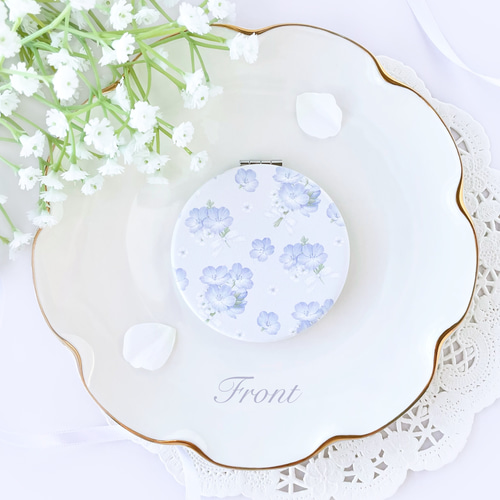 ネモフィラ コンパクトミラー 鏡 手鏡 花柄 ギフト 名入れ 手鏡