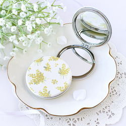 ミモザ コンパクトミラー 鏡 手鏡 花柄 ギフト 名入れ 手鏡 mococonart