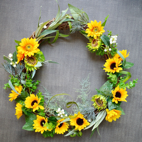 直径60cm 大きな向日葵リース 造花 ひまわり 夏のインテリア 雑貨