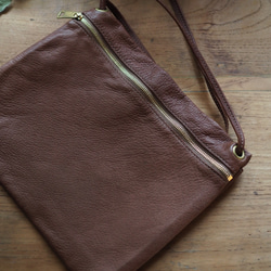 [ Piatto] flat bag/ 牛革と鹿革のサコッシュ 3枚目の画像