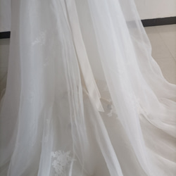 優雅灰白色罩裙薄紗裙可拆卸袖子婚禮/招待會 第6張的照片