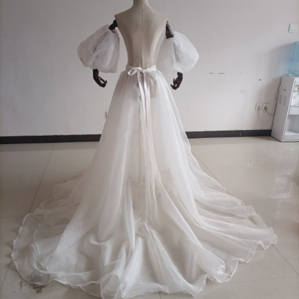 優雅灰白色罩裙薄紗裙可拆卸袖子婚禮/招待會 第5張的照片