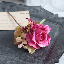 ローズピンクの薔薇とユーカリのブーケ風フローレス　フラメンコ　ダンス　髪飾り　発表会　ローズピンク　バラ　ブーケ　ダンス 9枚目の画像