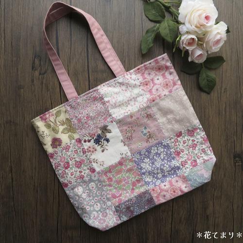 ✿リバティ✕パッチワーク✿　渋くまとめた大きなトートバッグ　ご注文品 ✿リバティ✕パッチワーク✿ 渋くまとめた大きなトートバッグ ご