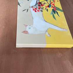 【原画・送料無料】北欧スタイル・キャンバス画「青い目の猫とさくらんぼ」縦約30センチ×横約60センチ 9枚目の画像