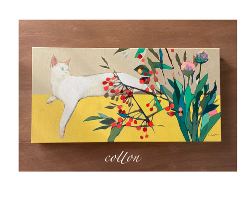 絵画。原画【喫茶店のかわいい白い猫】 c4424bd07b4a0a4129c5dbd7f57964