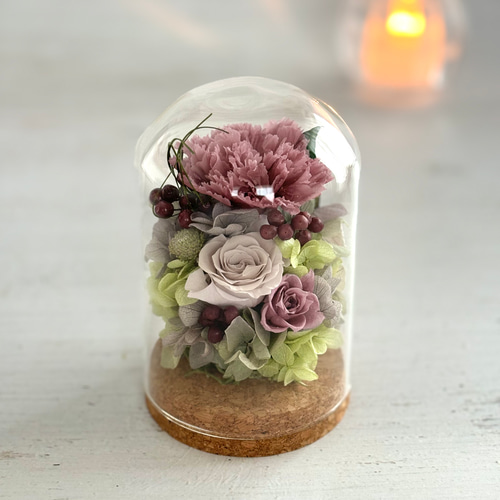 ガラスドーム・小＞パープルカーネーション プリザーブドフラワー