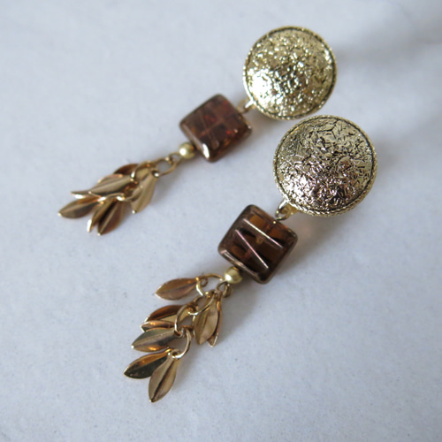 ブロンズ～ゴールド ヴィンテージボタン×チェコビーズ レトロ ｜ボタン 