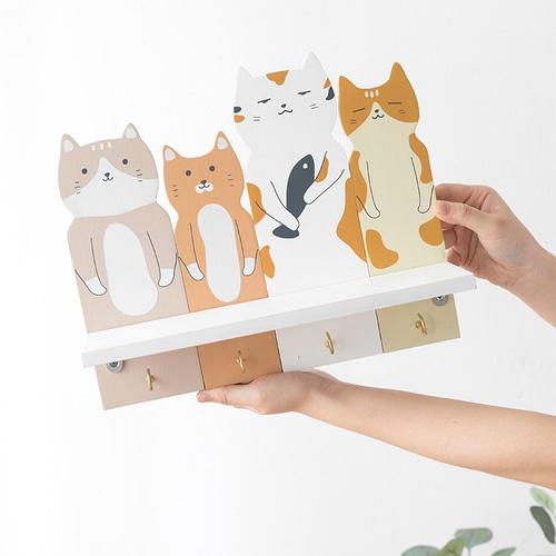 ★★ 猫装飾画  玄関壁画掛け クリエイティブな猫の壁の装飾フック、玄関ポーチの鍵収納