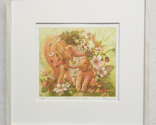 手作り額付き銅版画応用絵画title「僕はねこ」