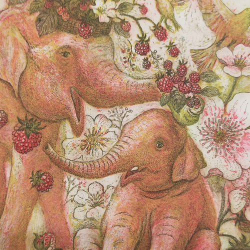 いちごをあげよう」アルン2歳半、銅版画/額付 版画 高尾ふき子