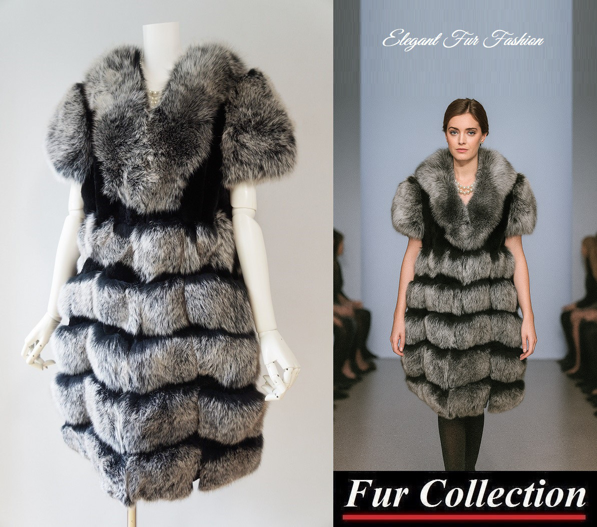 女らしさと今っぽさを兼ね備えた☆リッチな黒レッキス毛皮×グレーフォックスファーベスト☆レディース毛皮ベスト　ロングジレ