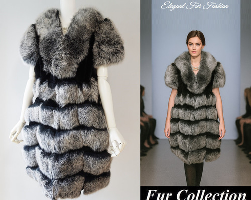 女らしさと今っぽさを兼ね備えた☆リッチな黒レッキス毛皮×グレー