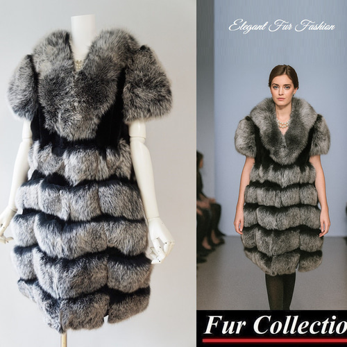 女らしさと今っぽさを兼ね備えた☆リッチな黒レッキス毛皮×グレー