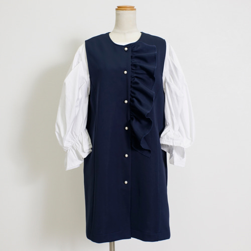フィットモア　ネイビー パールボタン ジレ パールボタンペプラムジレ【宅配便】 | Fit more