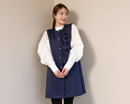 新品　AMLILE アムリル　パール付　ジレ 春夏半額SALE対象】［AMELY by La-gemme］ジレ フリルショルダー