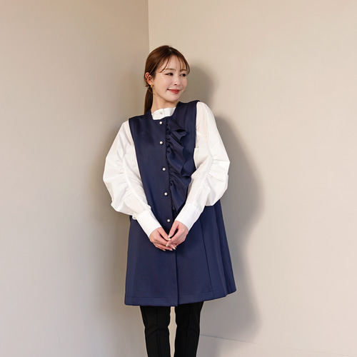 SALE】パールボタン アシメフリル ダンボールニット ジレ ロング SALE】パールボタン アシメフリル ダンボールニット ジレ ロング