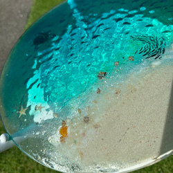 エメラルドグリーンの海　夜光虫ホワイトビーチ　ホヌと小魚たち　ガラスサイドテーブル　海 SEA  table 9枚目の画像