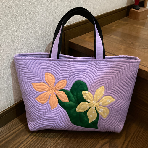 ハワイアンキルトバッグ パッチワーク フラガール モンステラ トート