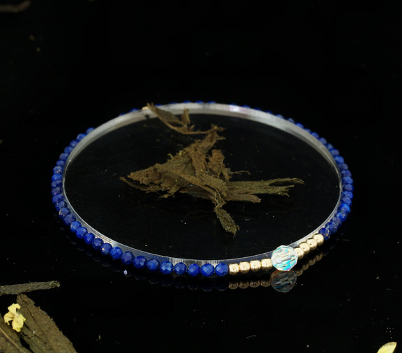 輕奢風青金石14K包金 GF Swarovski 配珠水晶手鍊 ( Lapis Bracelet ) 第6張的照片