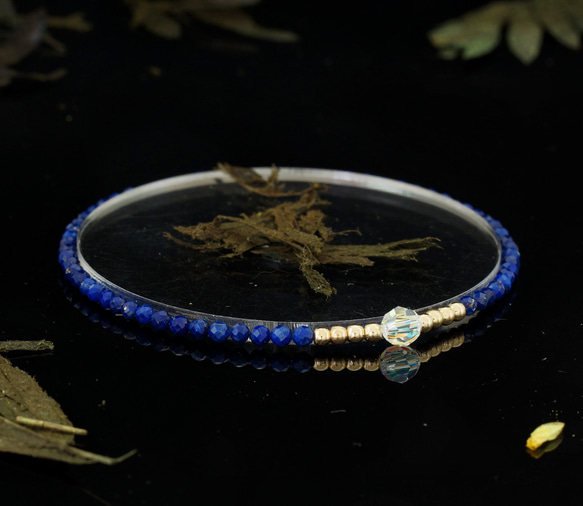 輕奢風青金石14K包金 GF Swarovski 配珠水晶手鍊 ( Lapis Bracelet ) 第1張的照片