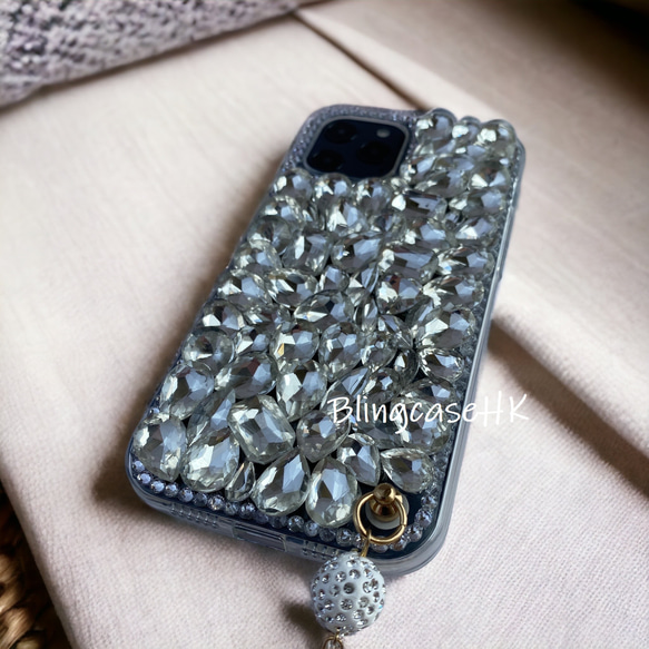 送料無料 ブリング ジュエリー ラインストーン iPhone 全機種対応 Samsung ケース クリア スマホケース 3枚目の画像