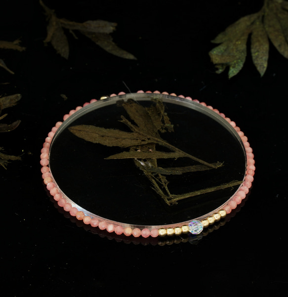 輕奢風紅紋石14K包金 GF Swarovski 配珠水晶手鍊 ( Rhodochrosite  Bracelet ) 第6張的照片