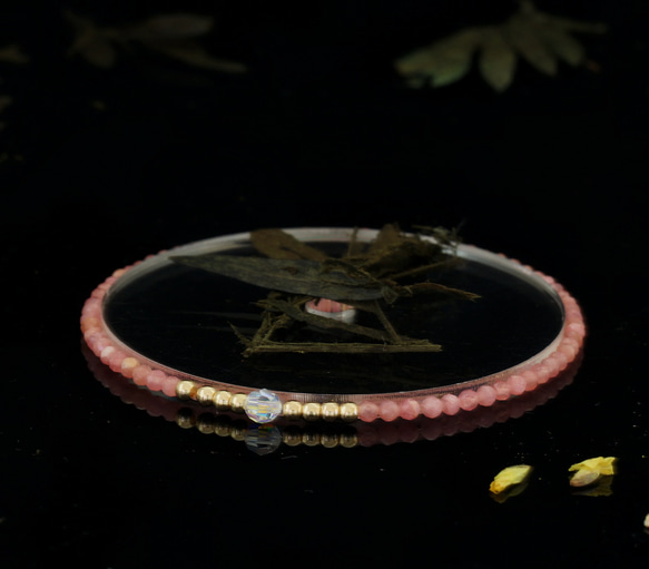 輕奢風紅紋石14K包金 GF Swarovski 配珠水晶手鍊 ( Rhodochrosite  Bracelet ) 第3張的照片