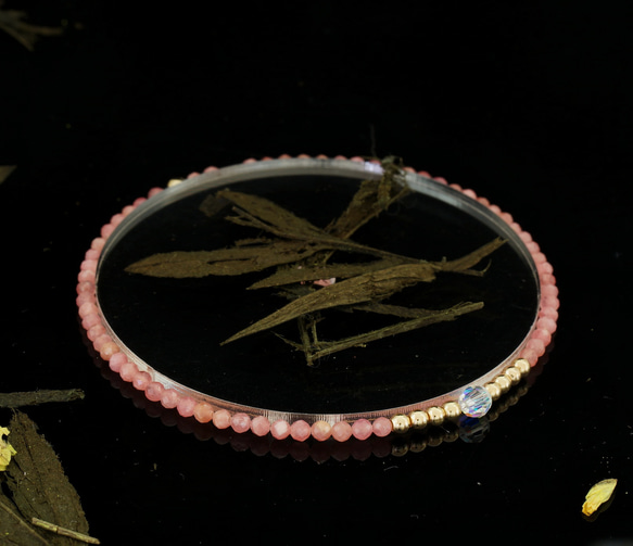 輕奢風紅紋石14K包金 GF Swarovski 配珠水晶手鍊 ( Rhodochrosite  Bracelet ) 第2張的照片