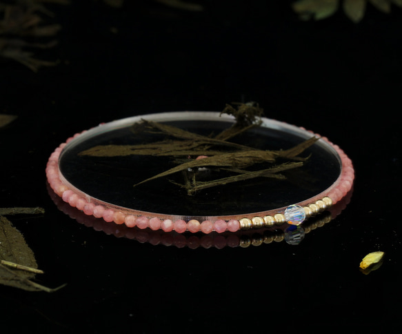 輕奢風紅紋石14K包金 GF Swarovski 配珠水晶手鍊 ( Rhodochrosite  Bracelet ) 第4張的照片