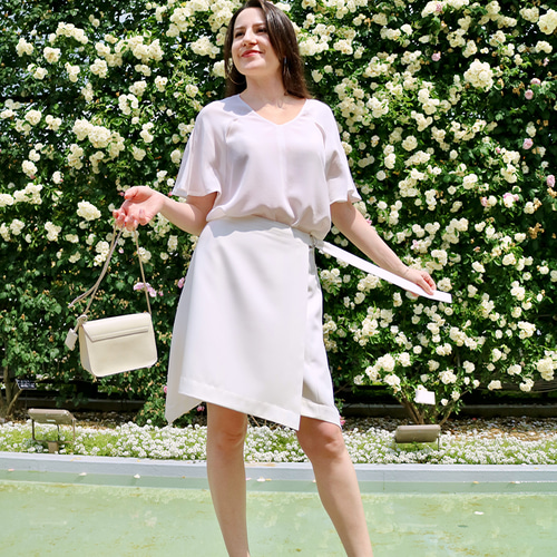 ひざ丈 ミニ 巻きスカート レディース 白 きれいめ 大人可愛い フレア