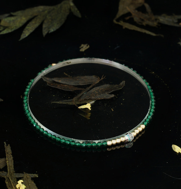 輕奢風綠剛玉14K包金 GF Swarovski 配珠水晶手鍊 ( Green Corundum Bracelet ) 第4張的照片