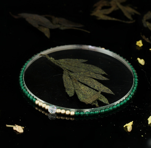 輕奢風綠剛玉14K包金 GF Swarovski 配珠水晶手鍊 ( Green Corundum Bracelet ) 第5張的照片