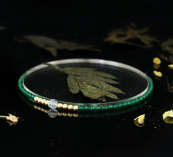 輕奢風綠剛玉14K包金 GF Swarovski 配珠水晶手鍊 ( Green Corundum Bracelet ) 第3張的照片