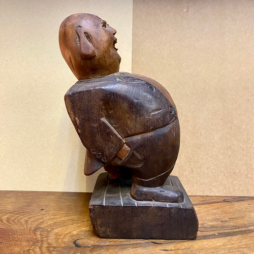 中国の木製彫刻 笑顔の老人像 約20cm 中国の木製彫刻 笑顔の老人像 約20cm インテリア小物