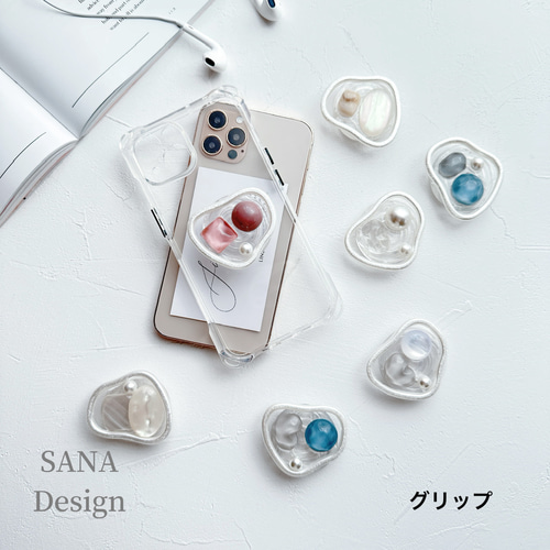 スマホグリップ ポップソケッツ ソケット 透明ストーン 3段階 レジン