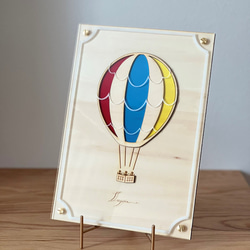 『気球』【真鍮金具×アクリル×木のアートパネル】ご自宅やプレゼントに☆ 2枚目の画像