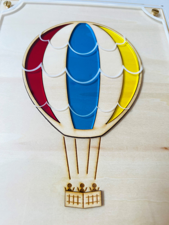 『気球』【真鍮金具×アクリル×木のアートパネル】ご自宅やプレゼントに☆ 4枚目の画像